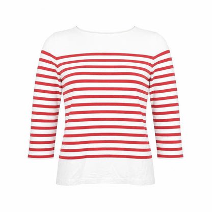Mango Womens Red Striped Boat Neck 3/4 Sleeve Cotton T-Shirt XS