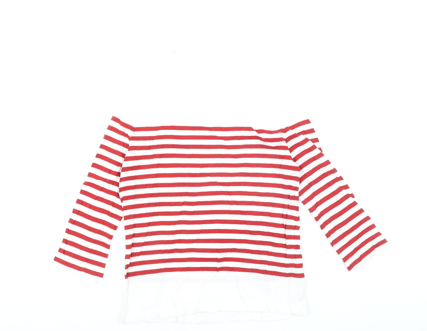 Mango Womens Red Striped Boat Neck 3/4 Sleeve Cotton T-Shirt XS