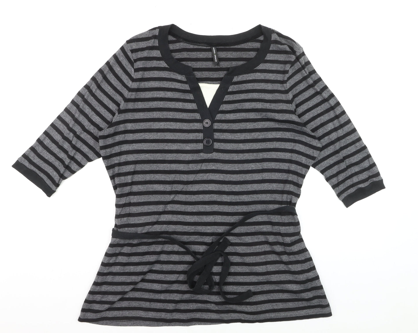 Marks and Spencer Womens Grey Striped Henley Tunic Top UK 20