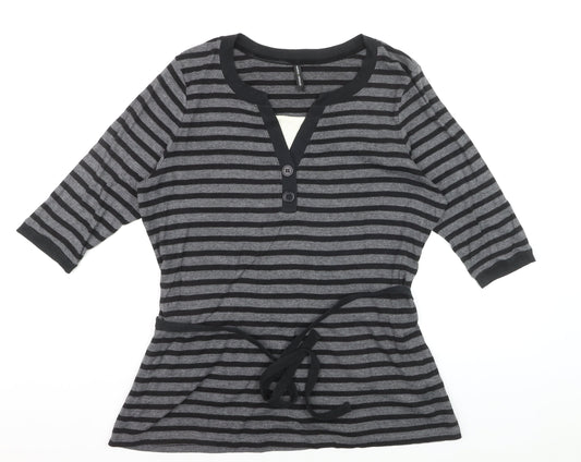 Marks and Spencer Womens Grey Striped Henley Tunic Top UK 20
