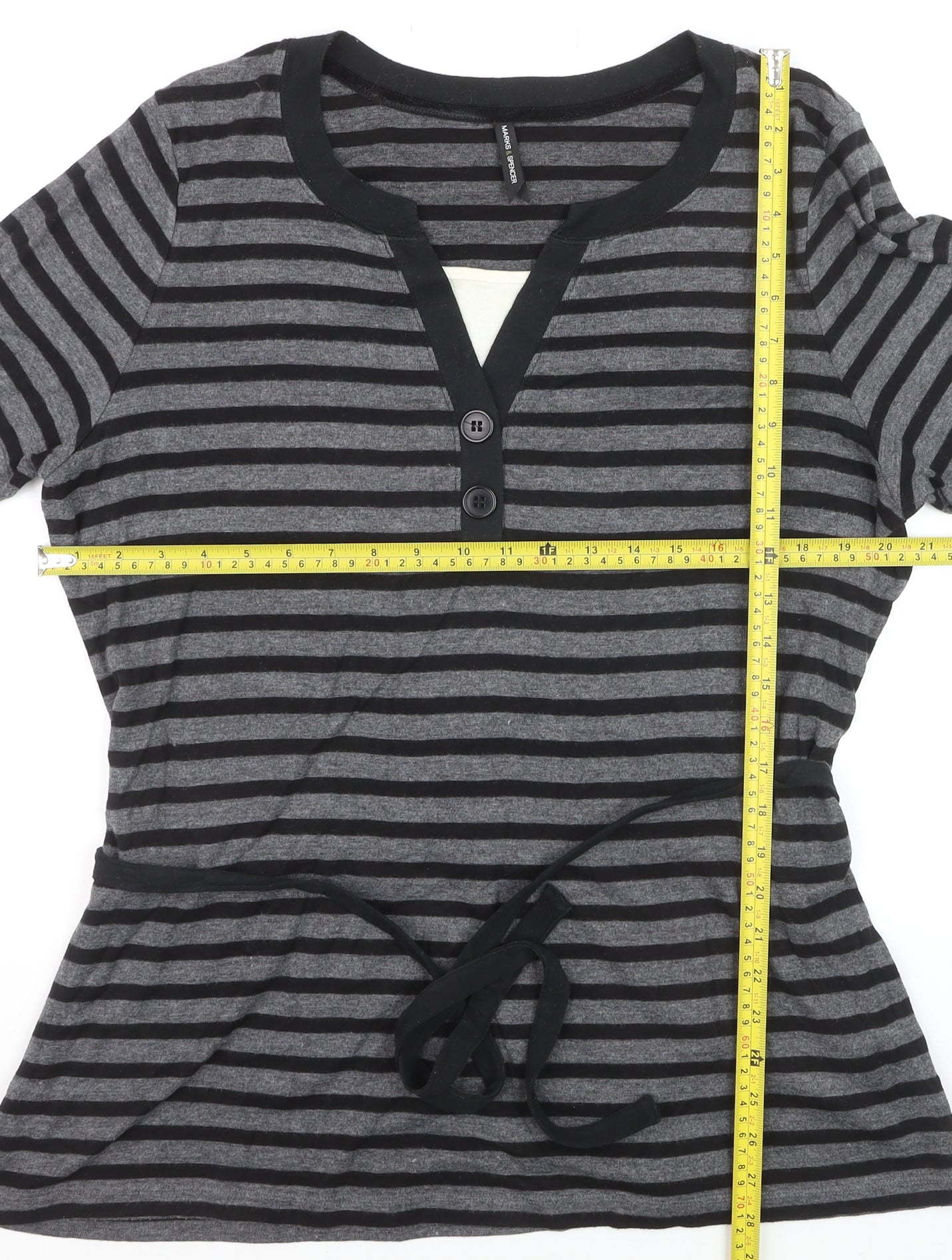 Marks and Spencer Womens Grey Striped Henley Tunic Top UK 20