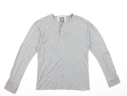 Superdry Men's Grey XL Long Sleeve Cotton Henley Shirt