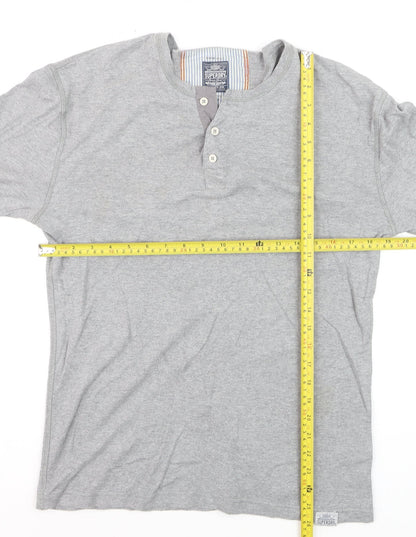 Superdry Men's Grey XL Long Sleeve Cotton Henley Shirt