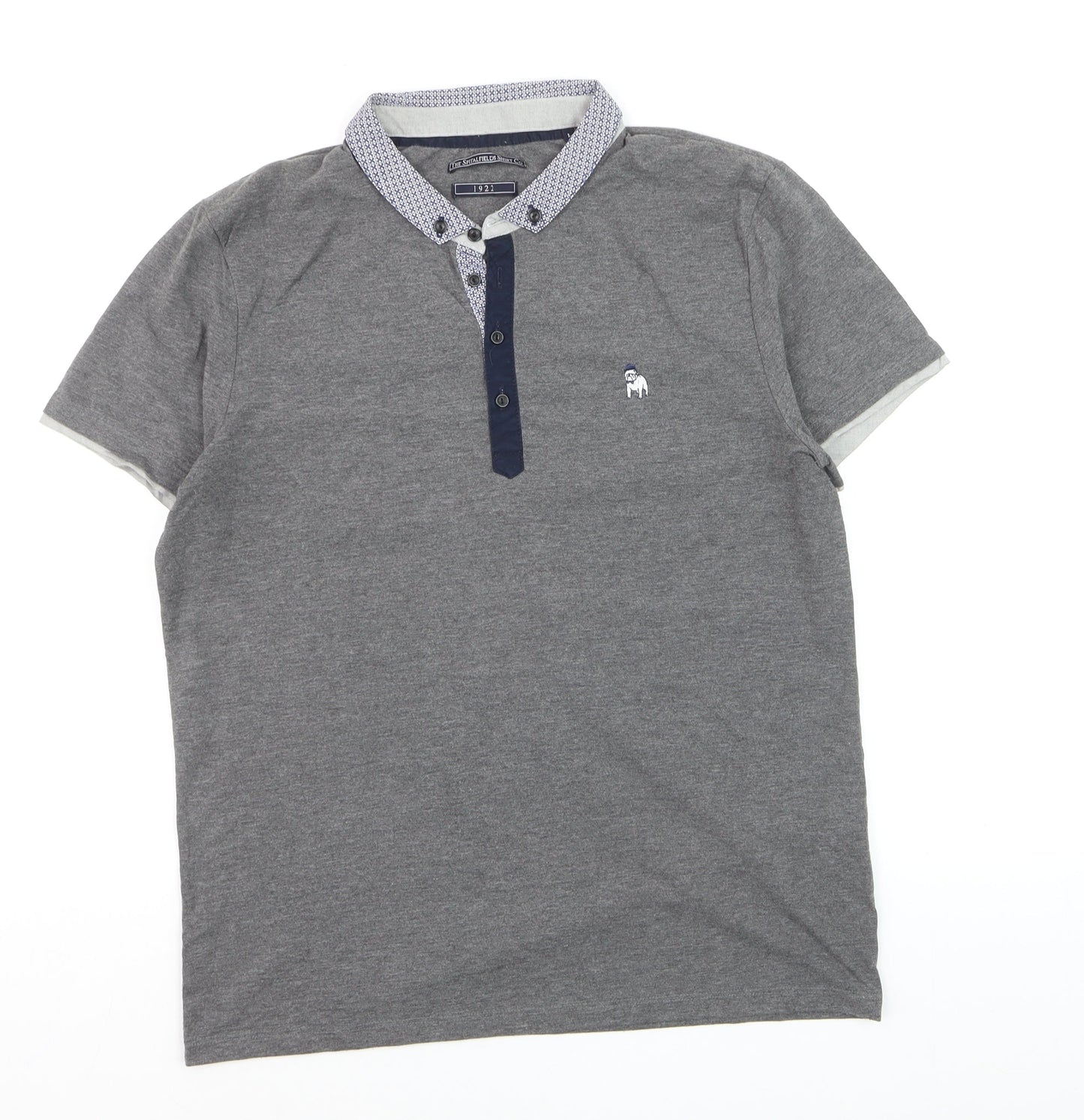 The Spitalfields Shirt Co Men’s Grey Polo Shirt Size L Collared Button-Down