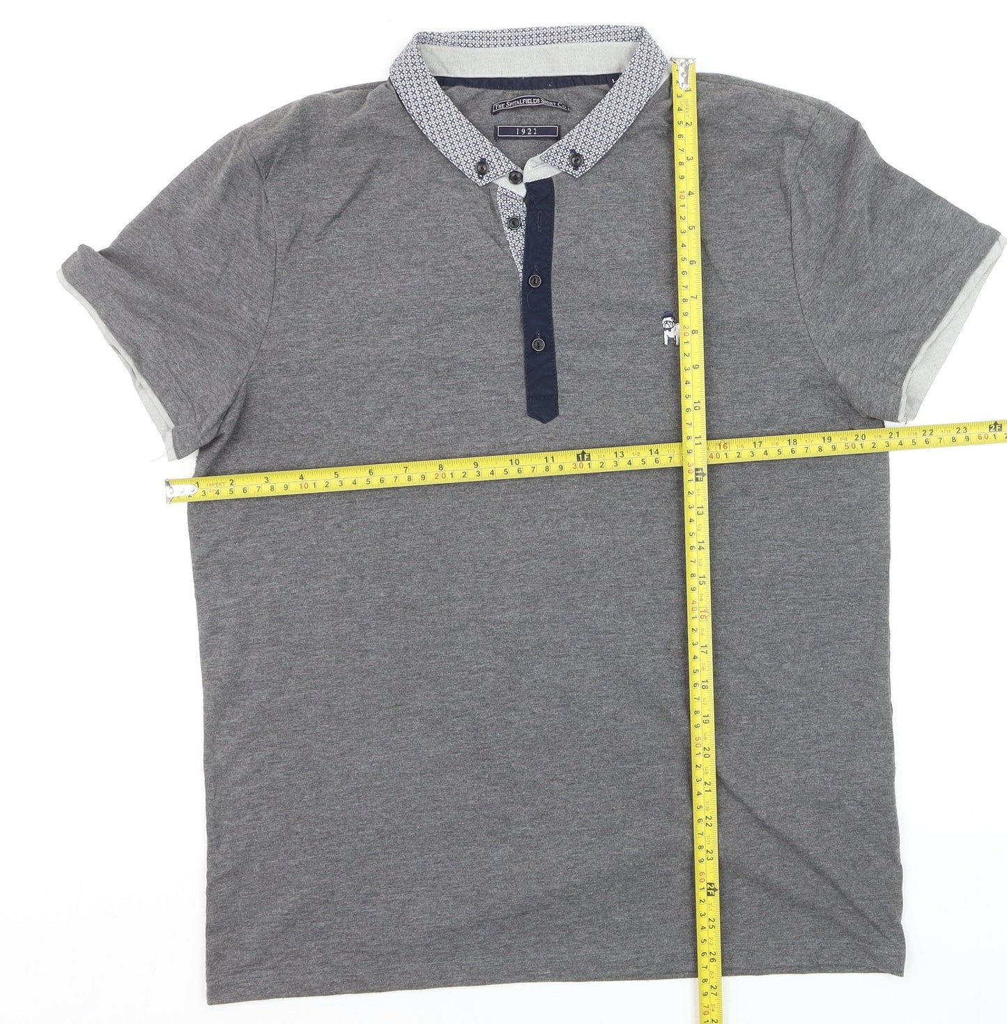 The Spitalfields Shirt Co Men’s Grey Polo Shirt Size L Collared Button-Down