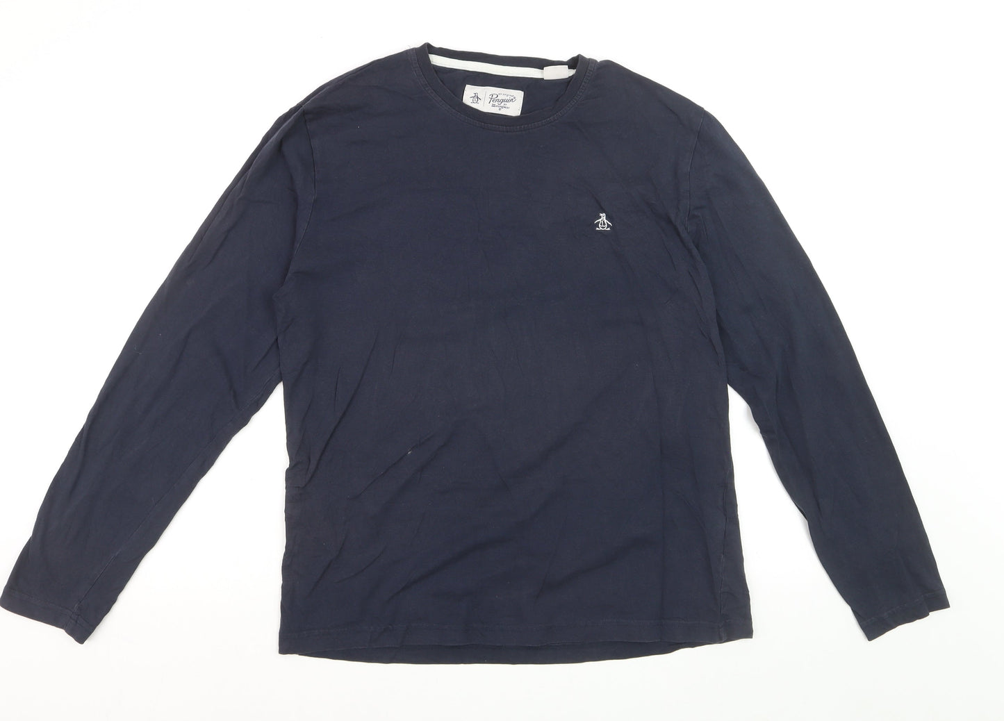 Penguin by Munsingwear Men's Blue Long Sleeve Cotton Crew Neck Top Size L