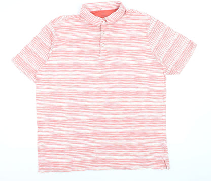 Marks and Spencer Men's Pink Striped Cotton Polo Shirt XL Regular Fit