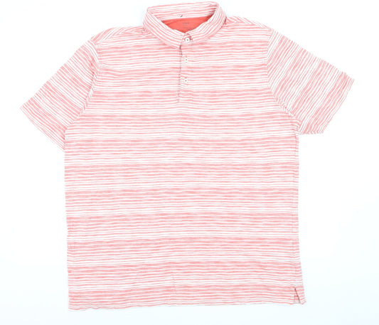 Marks and Spencer Men's Pink Striped Cotton Polo Shirt XL Regular Fit