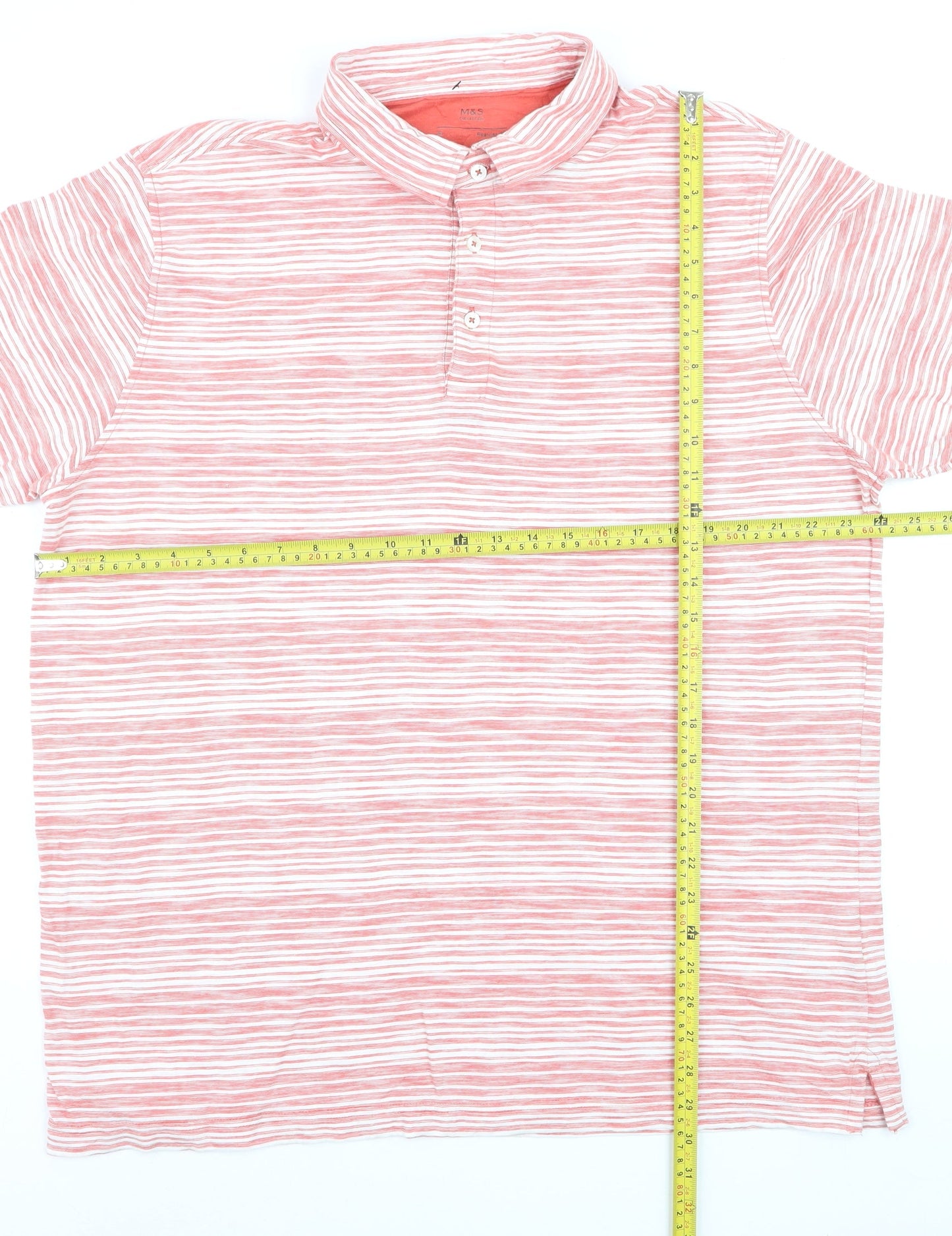 Marks and Spencer Men's Pink Striped Cotton Polo Shirt XL Regular Fit