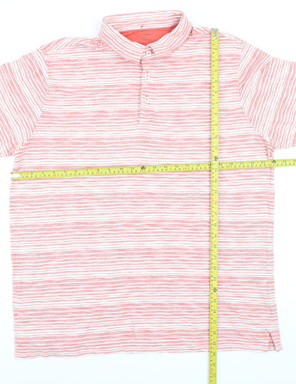 Marks and Spencer Men's Pink Striped Cotton Polo Shirt XL Regular Fit