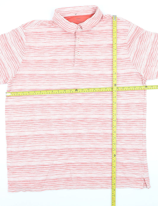 Marks and Spencer Men's Pink Striped Cotton Polo Shirt XL Regular Fit