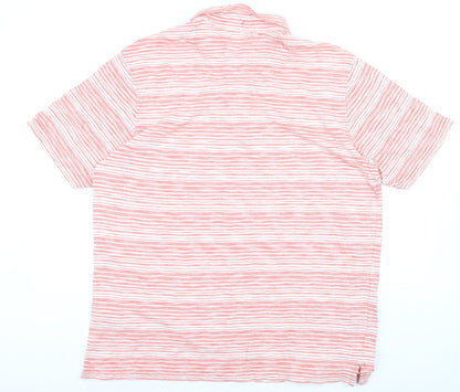 Marks and Spencer Men's Pink Striped Cotton Polo Shirt XL Regular Fit