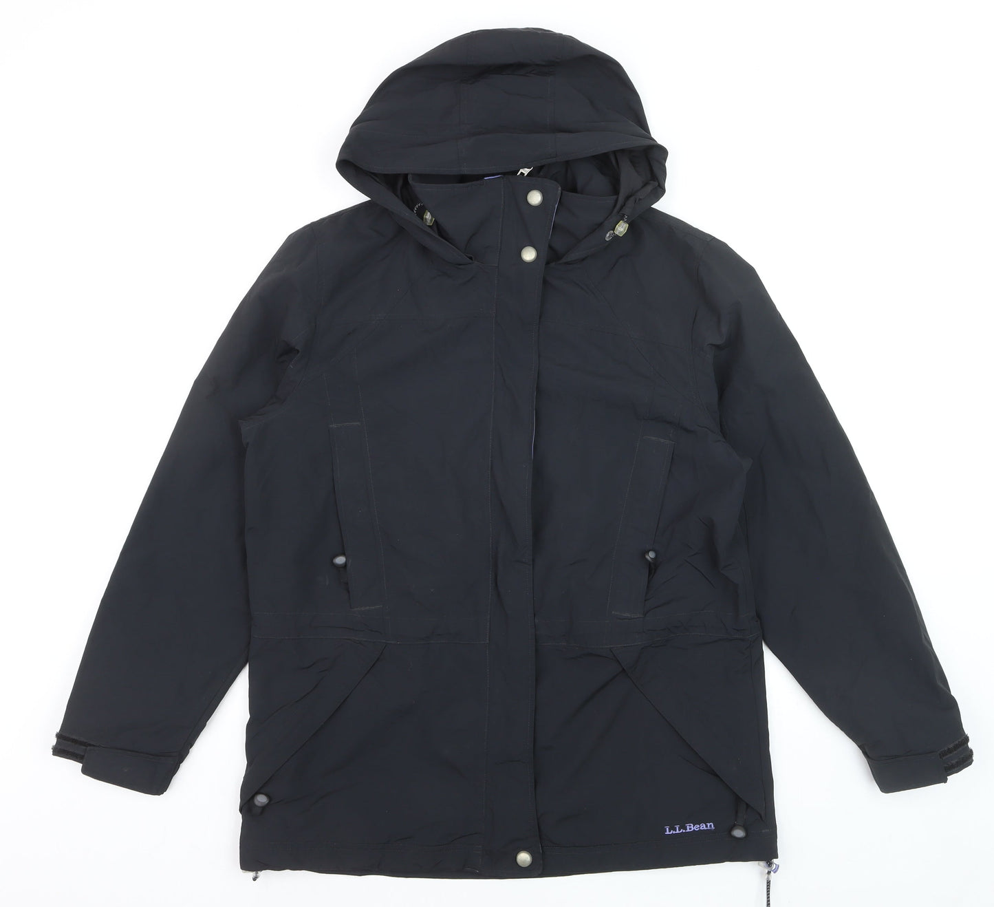 L.L.Bean Men's Black Nylon Hooded Parka Jacket Size S Waterproof