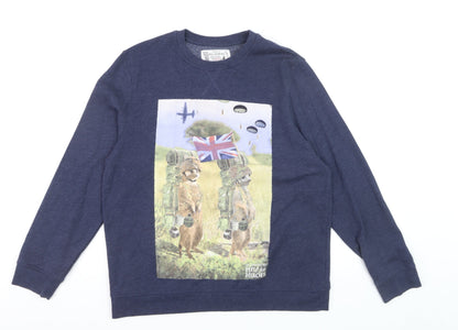 Red Herring Men's Blue Large Graphic Cotton Pullover Jumper
