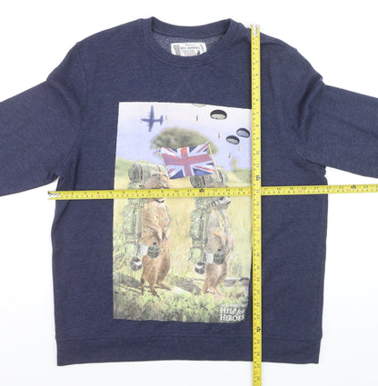 Red Herring Men's Blue Large Graphic Cotton Pullover Jumper