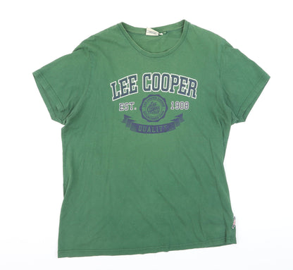 Lee Cooper Men's Green Crew Neck Graphic T-Shirt Size L Regular Fit