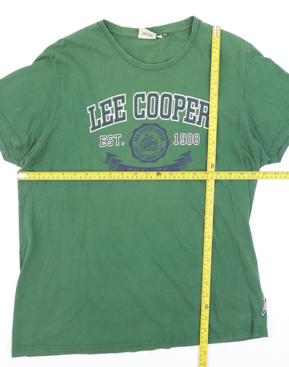 Lee Cooper Men's Green Crew Neck Graphic T-Shirt Size L Regular Fit