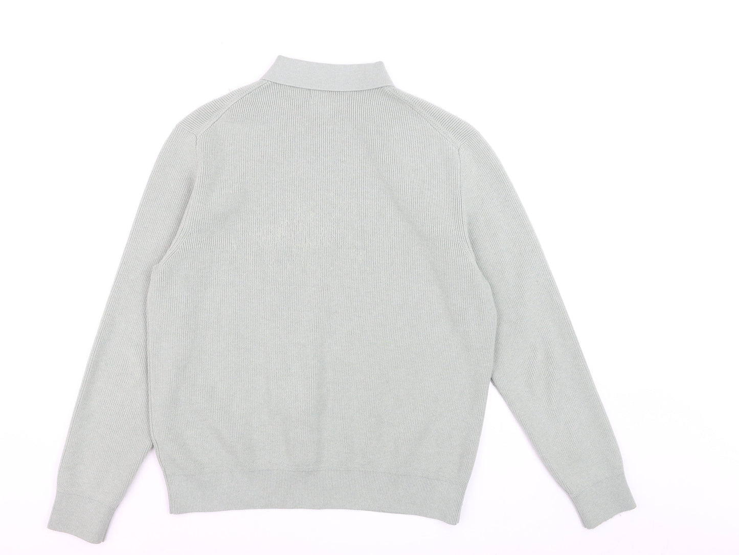 Marks and Spencer Men's Green Collared 1/2 Zip Cotton Blend Jumper M