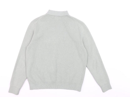 Marks and Spencer Men's Green Collared 1/2 Zip Cotton Blend Jumper M