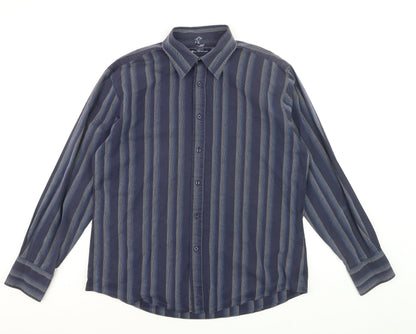 Ben Sherman Men's Blue Striped Long Sleeve Cotton Dress Shirt Size L