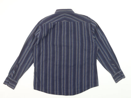 Ben Sherman Men's Blue Striped Long Sleeve Cotton Dress Shirt Size L