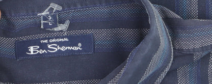 Ben Sherman Men's Blue Striped Long Sleeve Cotton Dress Shirt Size L
