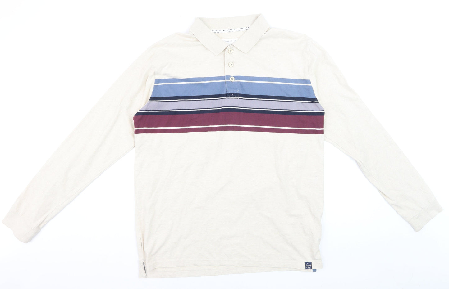 Weird Fish Men's Beige Striped Long Sleeve Cotton Button-Up Shirt Size L