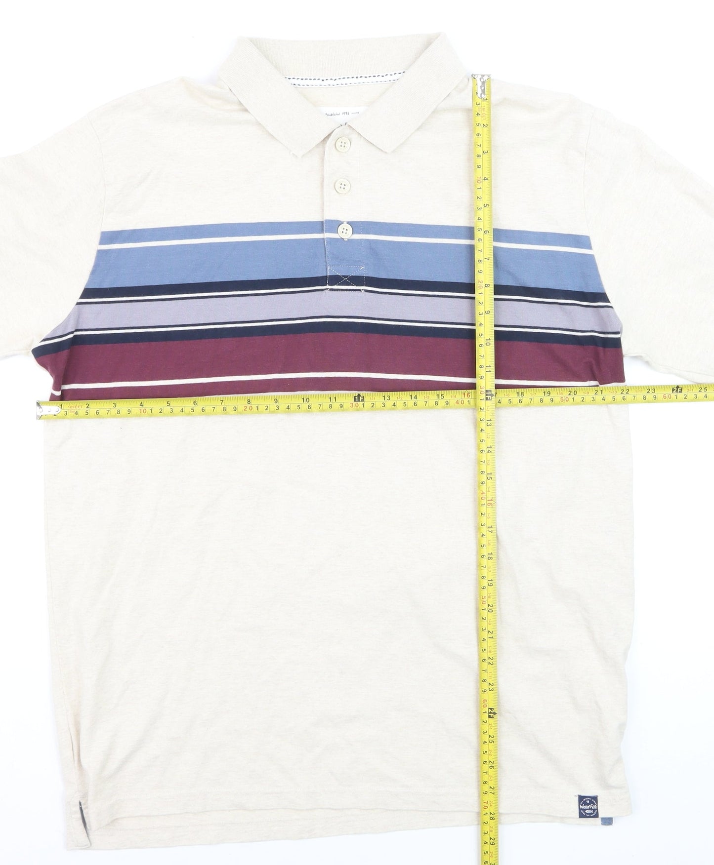 Weird Fish Men's Beige Striped Long Sleeve Cotton Button-Up Shirt Size L