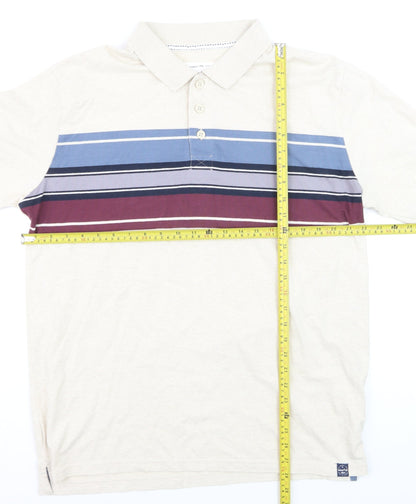 Weird Fish Men's Beige Striped Long Sleeve Cotton Button-Up Shirt Size L