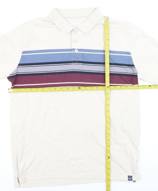 Weird Fish Men's Beige Striped Long Sleeve Cotton Button-Up Shirt Size L
