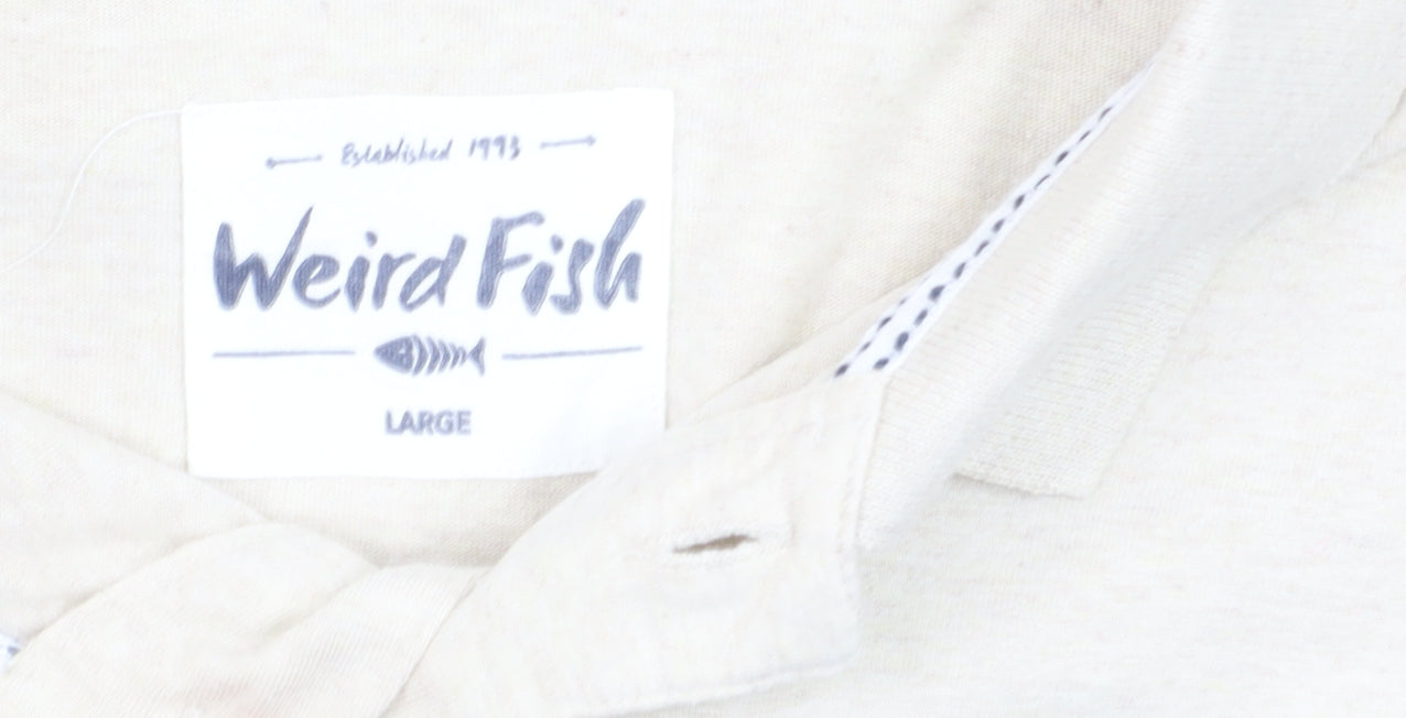 Weird Fish Men's Beige Striped Long Sleeve Cotton Button-Up Shirt Size L