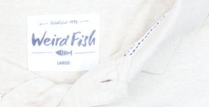 Weird Fish Men's Beige Striped Long Sleeve Cotton Button-Up Shirt Size L