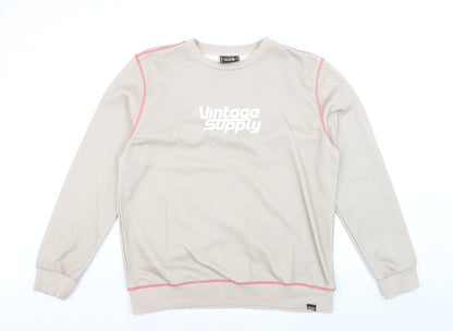 Vintage Supply Men's Beige Graphic Pullover Sweatshirt M
