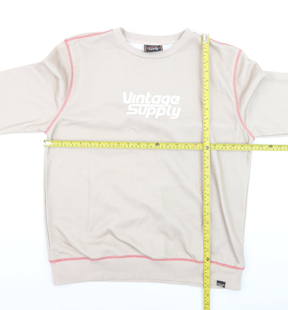 Vintage Supply Men's Beige Graphic Pullover Sweatshirt M