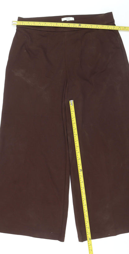 Marks and Spencer Women's Brown Size 16 Short Wide-Leg Stretch Trousers