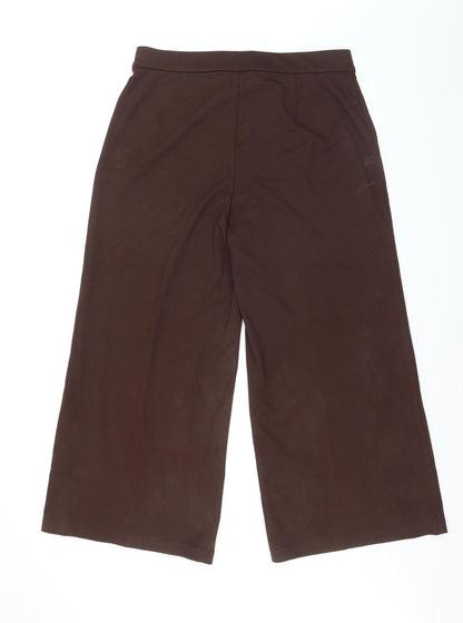 Marks and Spencer Women's Brown Size 16 Short Wide-Leg Stretch Trousers