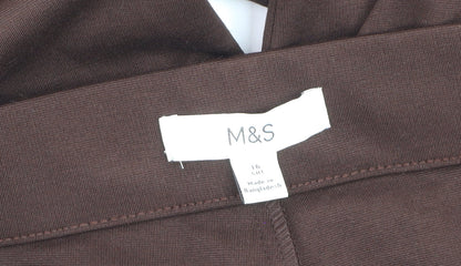 Marks and Spencer Women's Brown Size 16 Short Wide-Leg Stretch Trousers