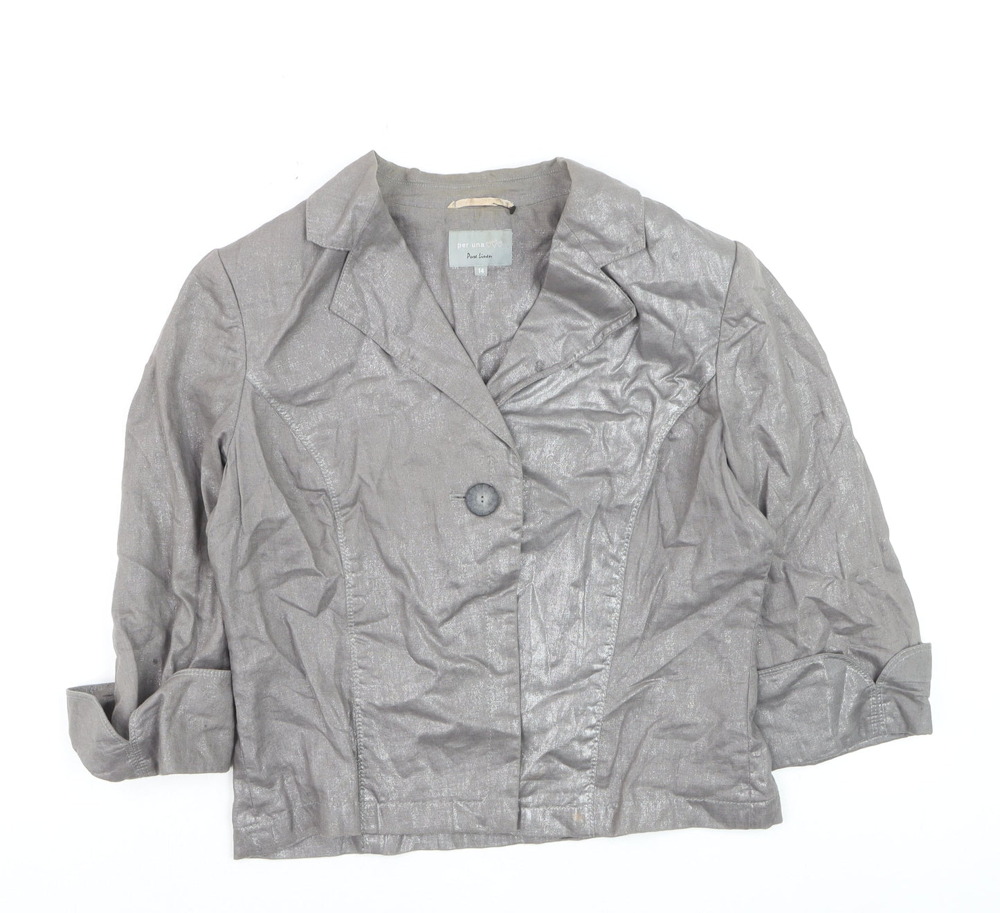 Marks and Spencer Per Una Grey Pure Linen Single Breasted Jacket Size 14
