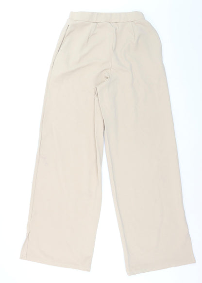 Vila Women’s Beige Wide-Leg Jersey Trousers Size M