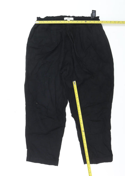 Marks and Spencer Womens Black Linen Crop Trousers Size 14 Short