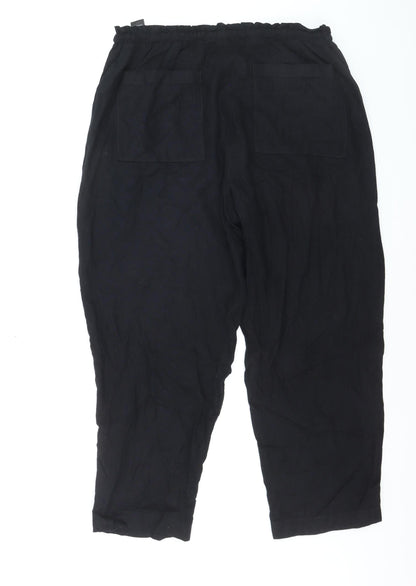 Marks and Spencer Womens Black Linen Crop Trousers Size 14 Short