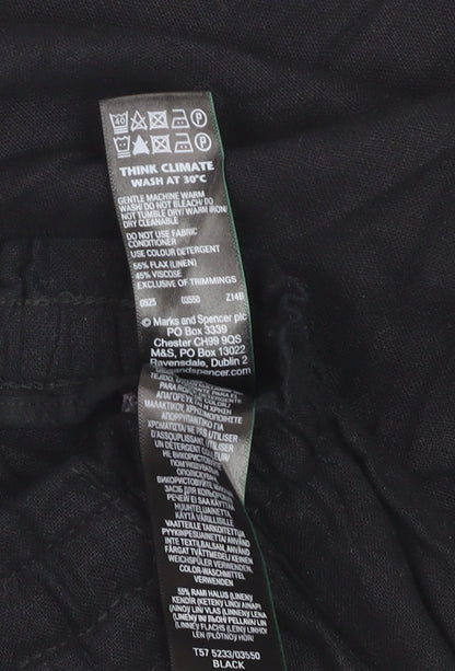 Marks and Spencer Womens Black Linen Crop Trousers Size 14 Short