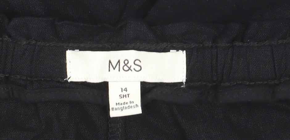 Marks and Spencer Womens Black Linen Crop Trousers Size 14 Short