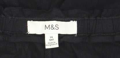 Marks and Spencer Womens Black Linen Crop Trousers Size 14 Short