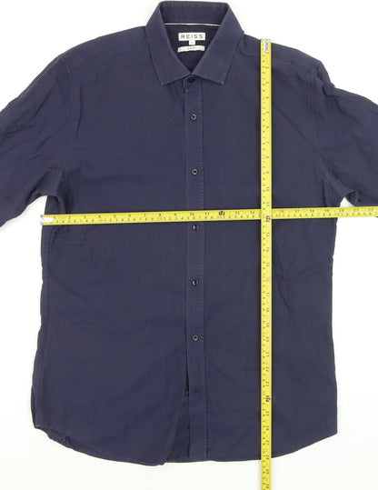 Reiss Men's Navy Slim Fit 100% Cotton Long Sleeve Dress Shirt Size L