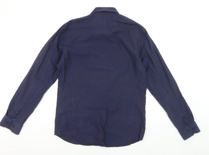 Reiss Men's Navy Slim Fit 100% Cotton Long Sleeve Dress Shirt Size L