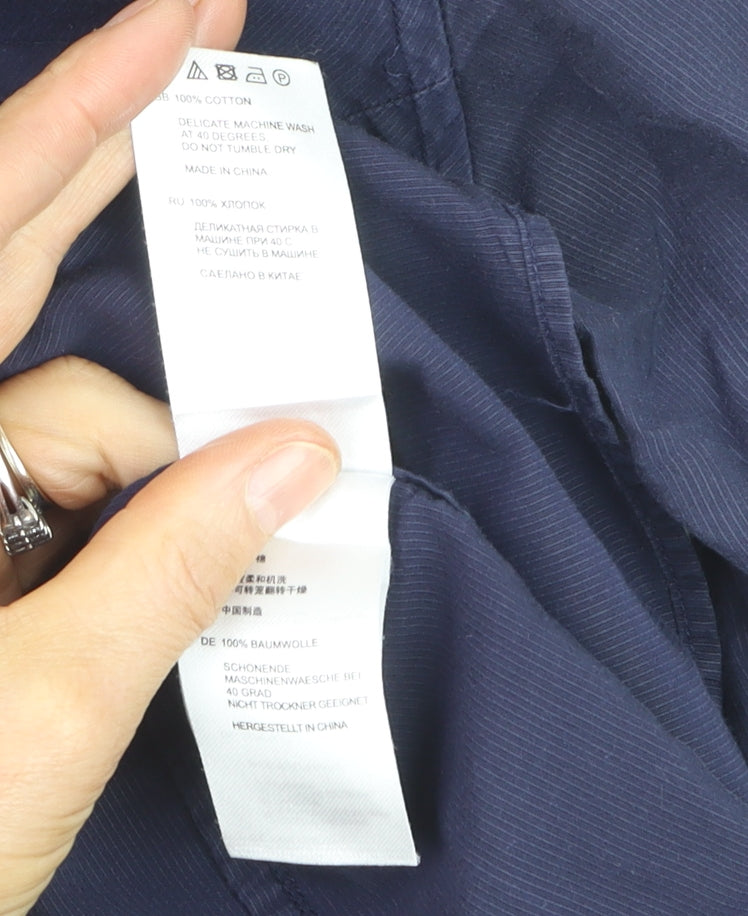 Reiss Men's Navy Slim Fit 100% Cotton Long Sleeve Dress Shirt Size L
