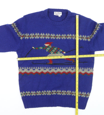 Jos. A. Bank Men's Blue Wool Ski Fair Isle Crew Neck Jumper M