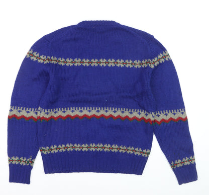 Jos. A. Bank Men's Blue Wool Ski Fair Isle Crew Neck Jumper M