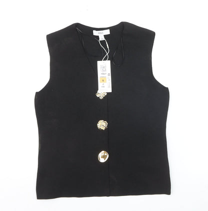 Marks and Spencer Women Black Sleeveless V-Neck Button Blouse Size S